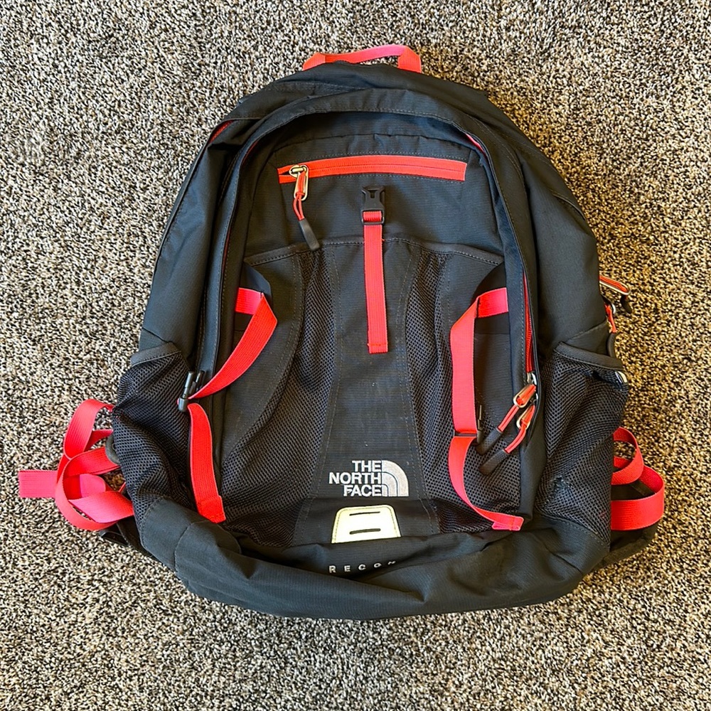 The North Face Recon Backpack in Dark Gray & Neon Pink